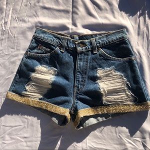 Levi’s Beaded Gold Edge Denim High Waisted Shorts